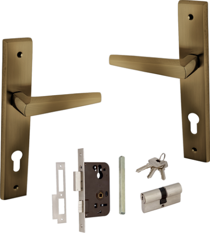 Indobrass STYLISH Mortise Door Handle Set, Antique brass