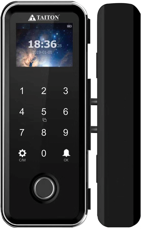 TAITON Digital Glass Door Lock for Swing Door Without Cutout | Colour - Black (TAM-DL-G2G BLACK)