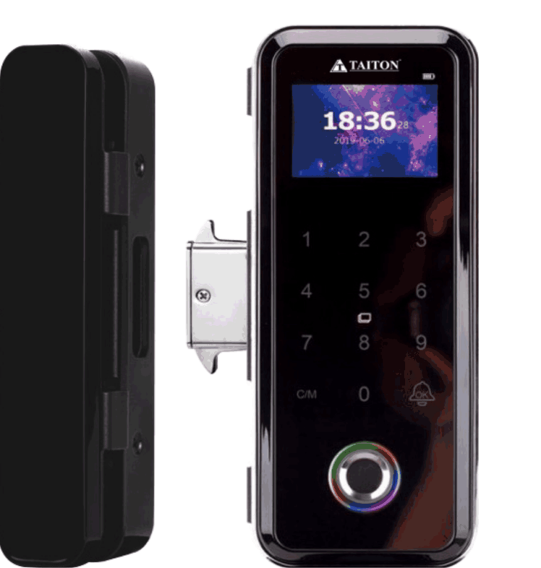 TAITON Digital Glass Door Lock for Sliding Door Without Cutout | Colour - Black (TAM-SDL-G2G BLACK)