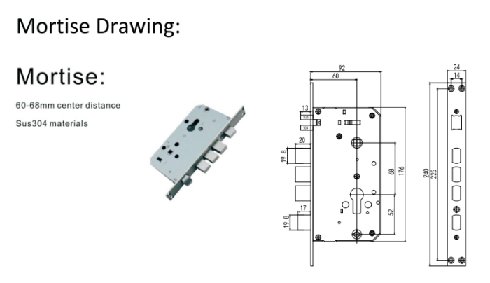 RE-TWIST 5 Way Push-Twist Digital Lock - Mortise Drawing