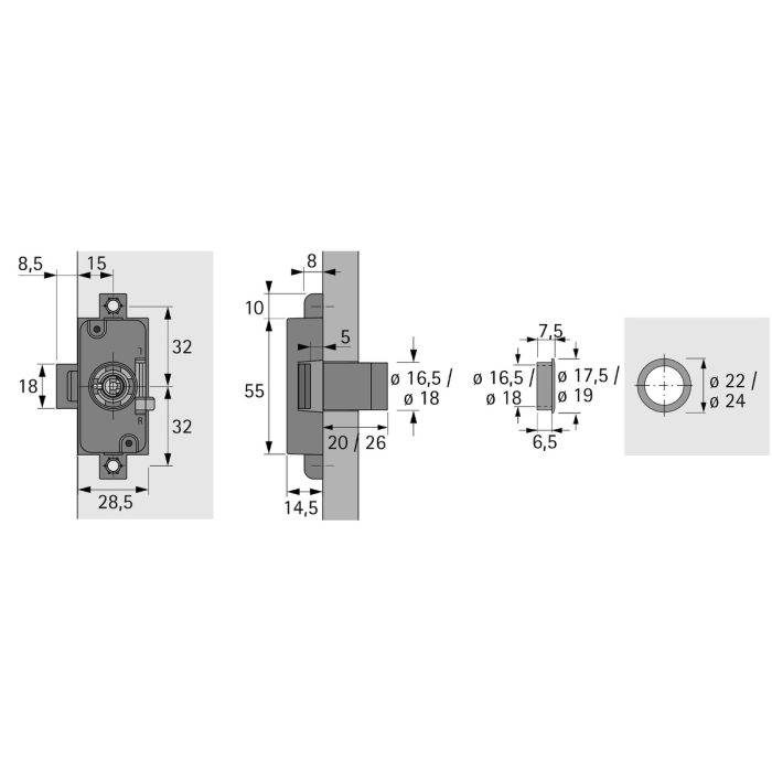 Hettich Espagnolette Cabinet Lock for 20 mm Doors