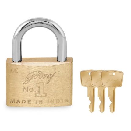 Godrej Square Padlock | Hardened Shackle Brass Finish Lock | 40mm | Gold