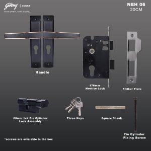 Godrej Mortise Lock I Mortise Door Handle Lock for Main & Internal Door in Residential & Commercial Spaces I NEH 06-1 CK I Matte Black Roses Finish..