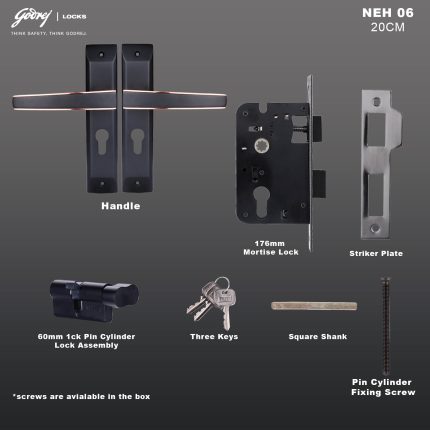 Godrej Mortise Lock I Mortise Door Handle Lock for Main & Internal Door in Residential & Commercial Spaces I NEH 06-1 CK I Matte Black Roses Finish..