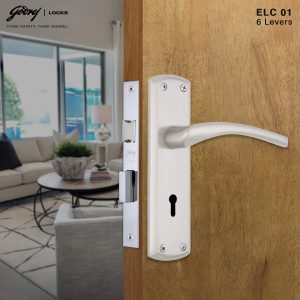 Godrej Mortise Door Lock Handle Set | 175mm ELC 01 | 6-Lever Locking Mechanism |Satin Steel Finish