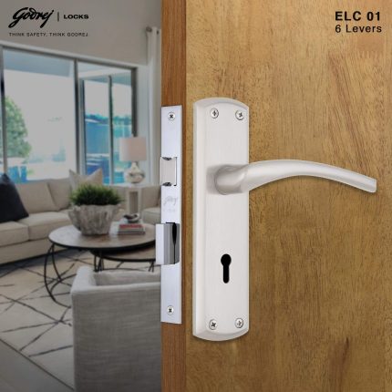 Godrej Mortise Door Lock Handle Set | 175mm ELC 01 | 6-Lever Locking Mechanism |Satin Steel Finish