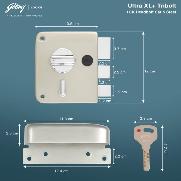 Godrej Ultra XL+Tribolt 1CK LB Deadbolt Rim Key Lock for Home Entrance Door