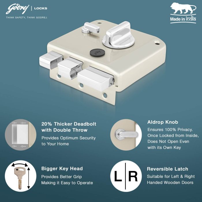 Godrej Ultra XL+ Tribolt 1CK Deadbolt Lock | Satin Nickel Finish