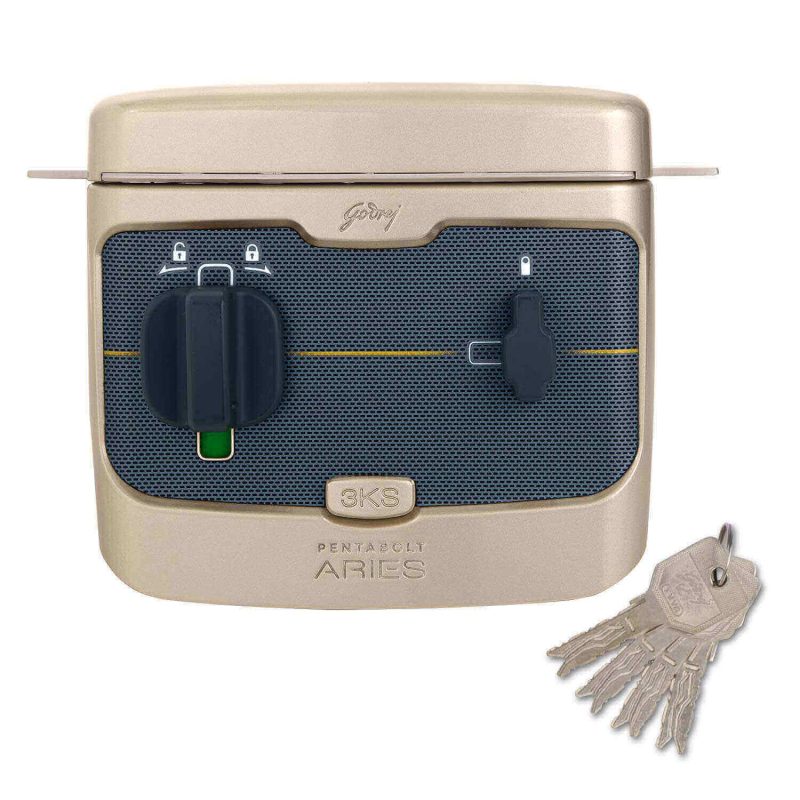 Godrej Pentabolt Aries 1CK, Deadbolt Main Door Lock with 3KS Technology | Vegas Gold