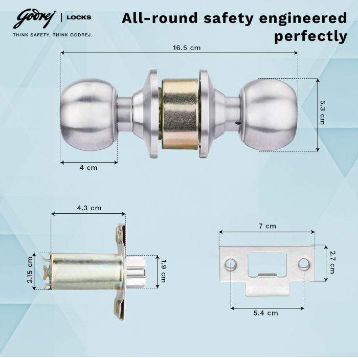 Godrej Cylindrical Classic Lock for Internal Wooden Door | Stainless Steel Finish