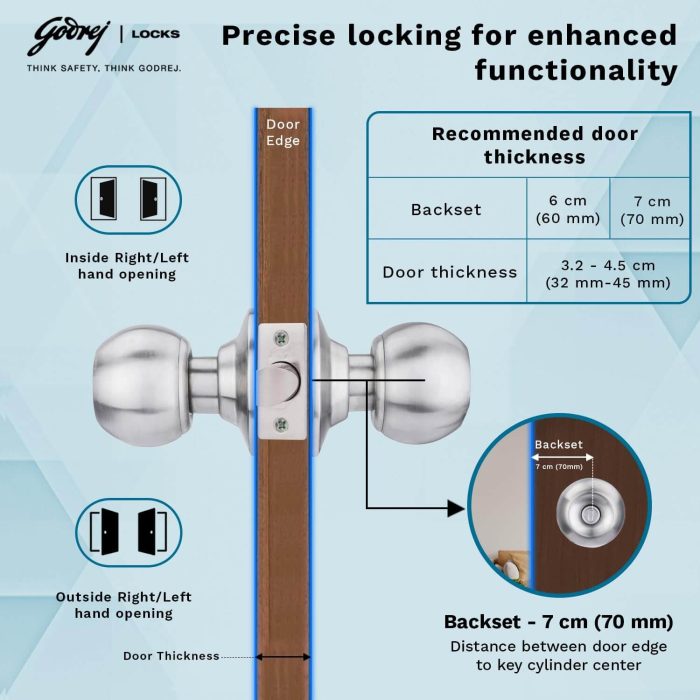 Godrej Cylindrical Classic Lock for Internal Wooden Door | Stainless Steel Finish