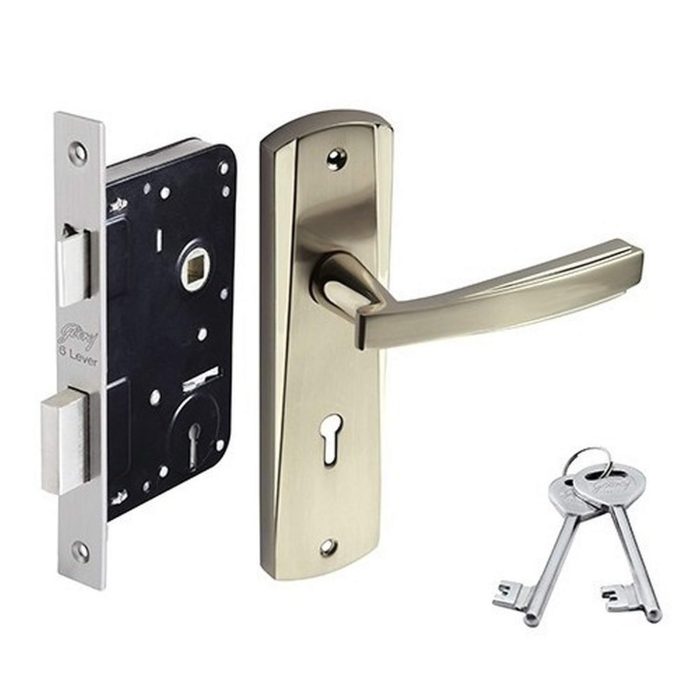 Godrej Mortise Door Lock Handle Set | 6-Lever Locking Mechanism | Satin Steel Finish