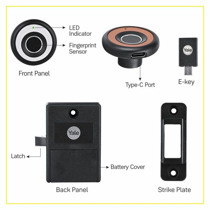Yale Biometric YLDRPB- BL | Smart Premium Furniture Lock | Black, Brown, Ivory