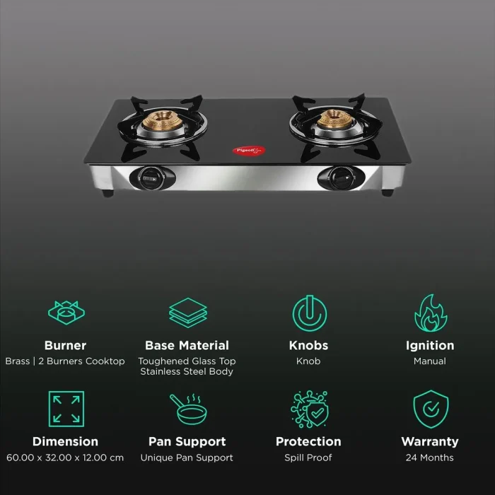 Pigeon Ayush 2 Burner Glasstop Gas Stove 4