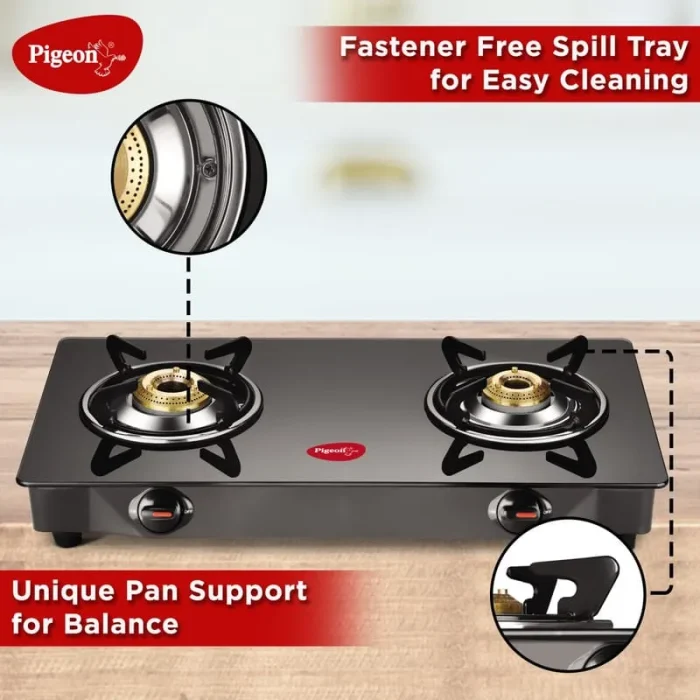 Pigeon Ayush 2 Burner Glasstop Gas Stove Black 1