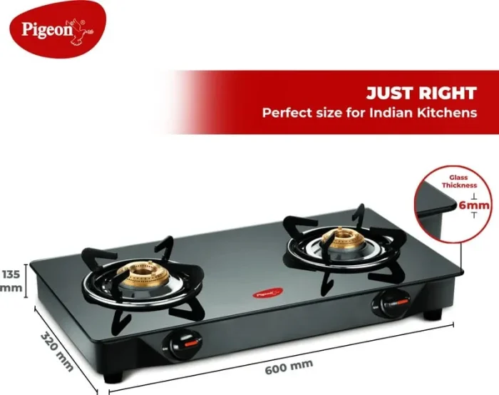 Pigeon Ayush 2 Burner Glasstop Gas Stove Black 2