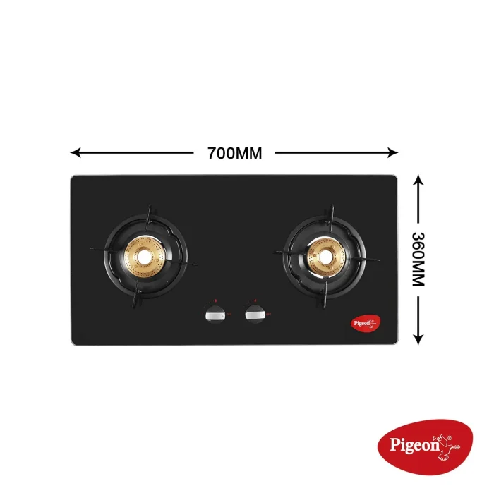 Pigeon Infinity Gas Cooktop with Glass Top and Stainless Steel Body 2 Burner Gas Stove