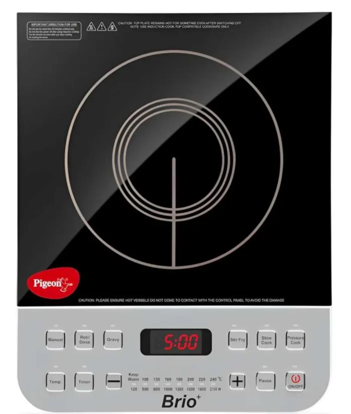 Pigeon Induction Cooktop | BRIO | Black and Silver Toned | 2100 W