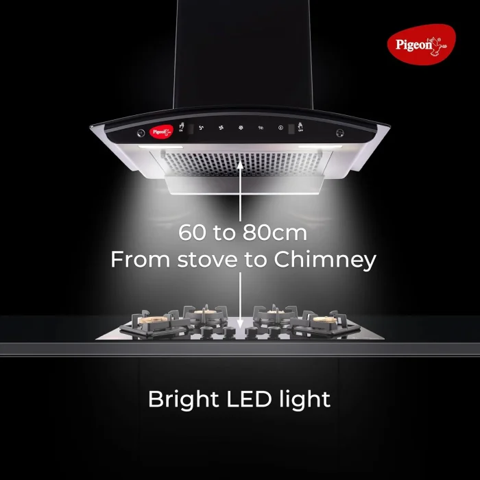 Pigeon Black Diamond Curved Kitchen Chimney (60 cm) | 1500 m3/hr Suction Capacity