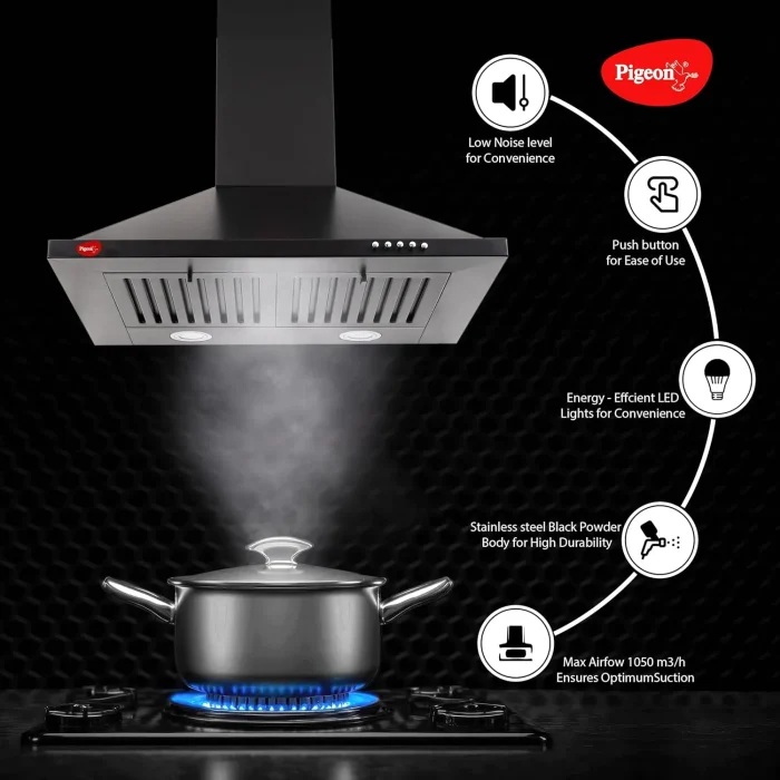 Pigeon Pyramid Shape Kitchen Chimney - Nebula Plus (60 cm) | 1050 m3/hr Suction Capacity