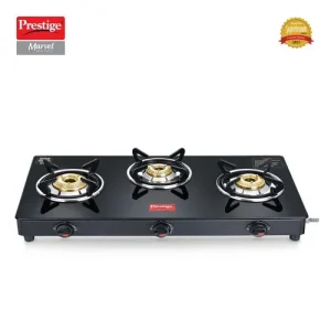 Prestige Marvel Glass Top Gas Stove (3 Burners) with Auto Ignition - GTM 03 AI Black