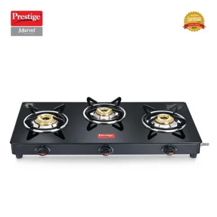 Prestige Marvel Glass Top Gas Stove (3 Burners) with Auto Ignition - GTM 03 AI Black