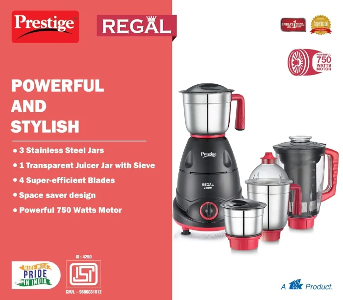 Prestige Regal Mixer Grinder - 4 Jar 750 W