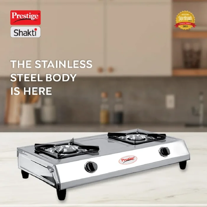 Prestige Shakti Gas Stove | Stainless Steel | 2 Burner