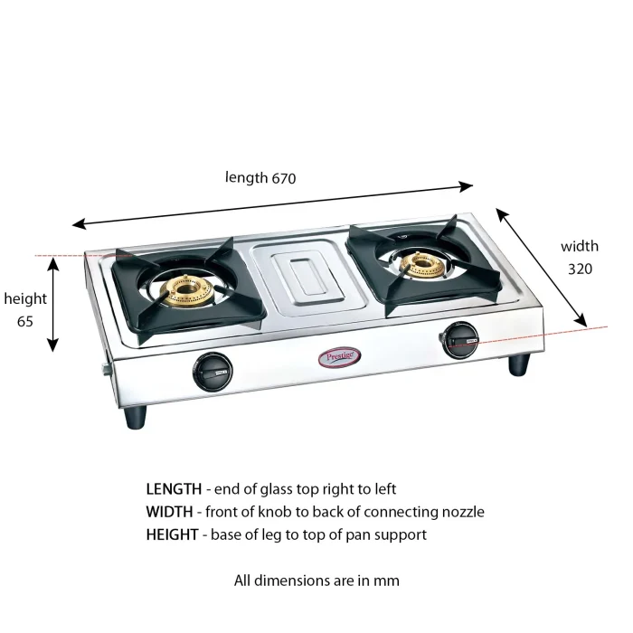 Prestige Star Gas Stove Stainless Steel 2 Burner