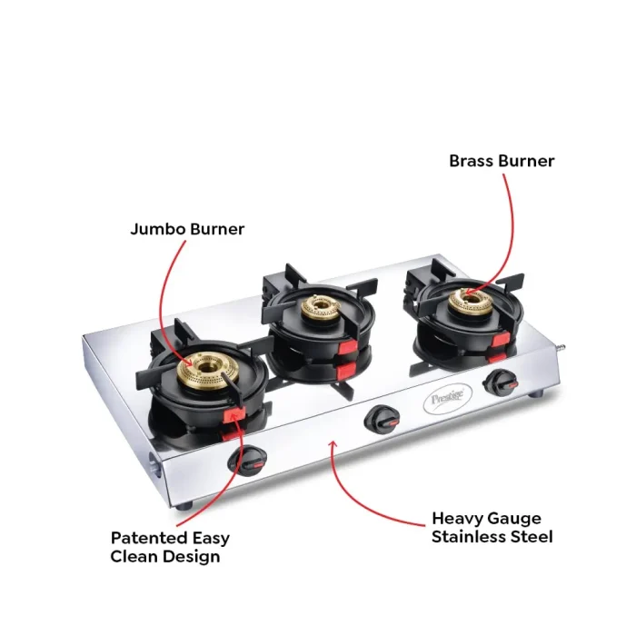 Prestige Svachh Gas Stove 3 Burner Auto-ignition