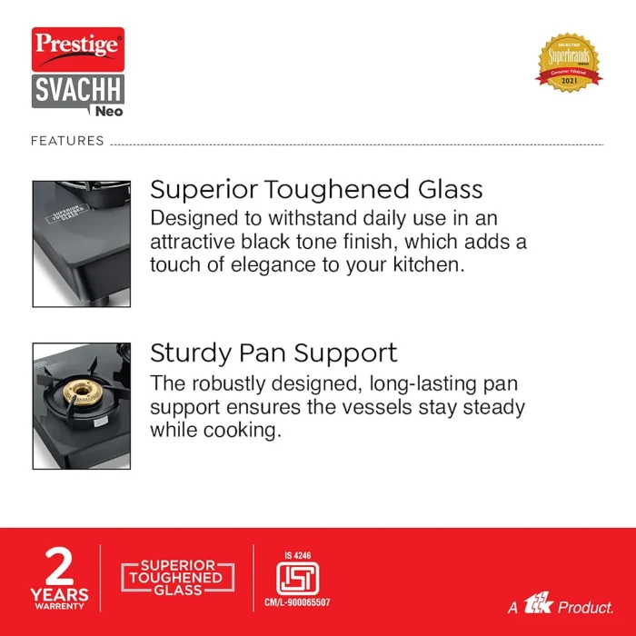 Prestige Svachh Neo 2 Burner Gas Stove Toughened Glasstop Black