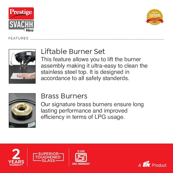 Prestige Svachh Neo 2 Burner Gas Stove Toughened Glasstop Black