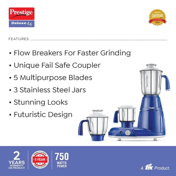 Prestige Deluxe LS Mixer Grinder with 3 Jars 750W 