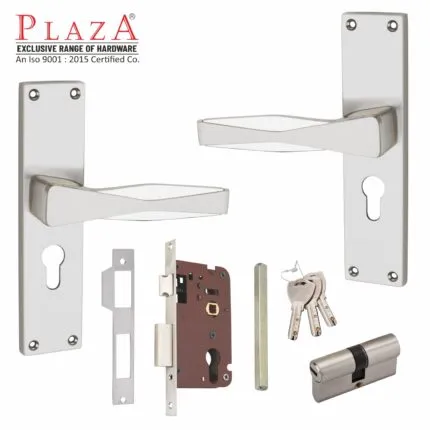 Plaza Venue Handle Set, Satin Steel, Cylindrical Lock
