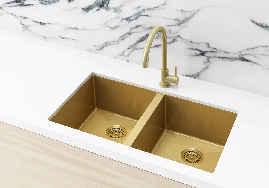 HYZIK Double Bowl Gold Stainless Steel Kitchen Sink