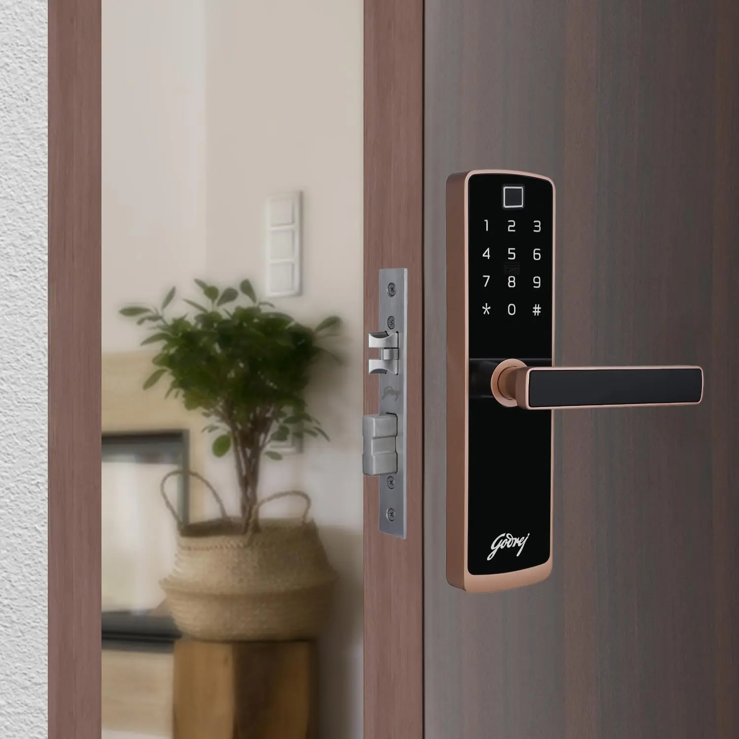 Godrej Smart Lock | Catus Touch Plus | Smart Digital Lock for Wooden Door | 4 in 1 Access | Rose Gold Finish
