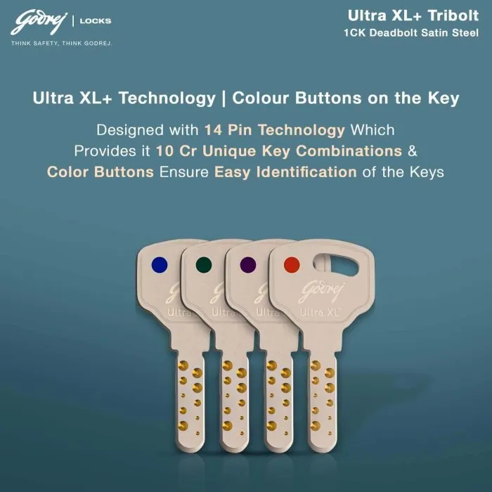 Godrej Ultra XL+ Tribolt 1CK Deadbolt Lock | Satin Nickel Finish