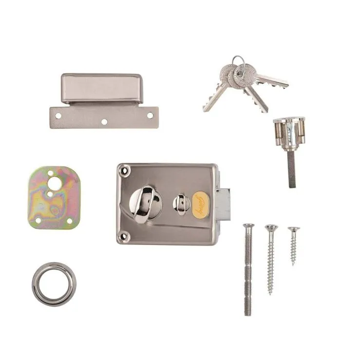 Godrej Locks Premium Night Latch Inside Opening Key Lock | Brushed Steel Finish