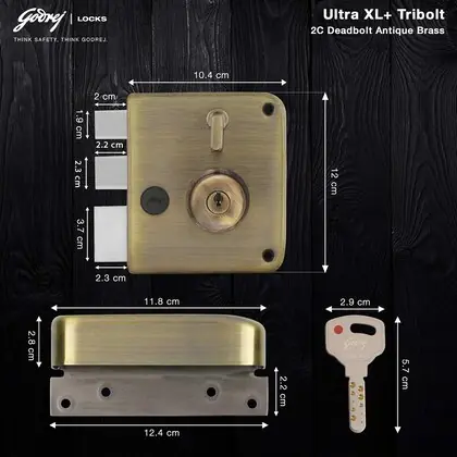 Godrej Rim Deadbolt 1CK Alloy Steel Key Lock | Silver | Antique Brass Finish