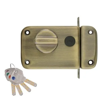 Godrej Rim Deadbolt 1CK Alloy Steel Key Lock | Silver | Antique Brass Finish