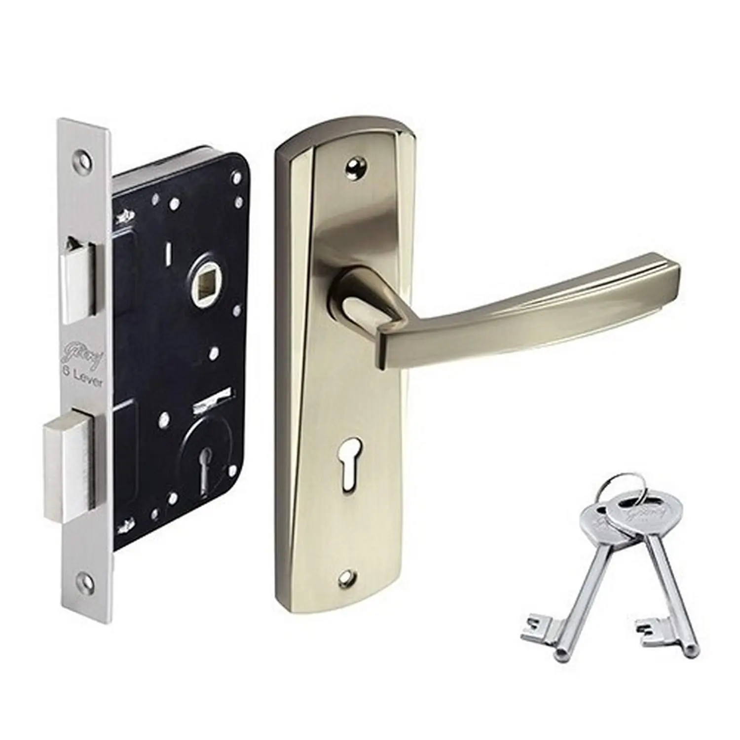 Godrej Mortise Door Lock Handle Set | 6-Lever Locking Mechanism | Satin Steel Finish
