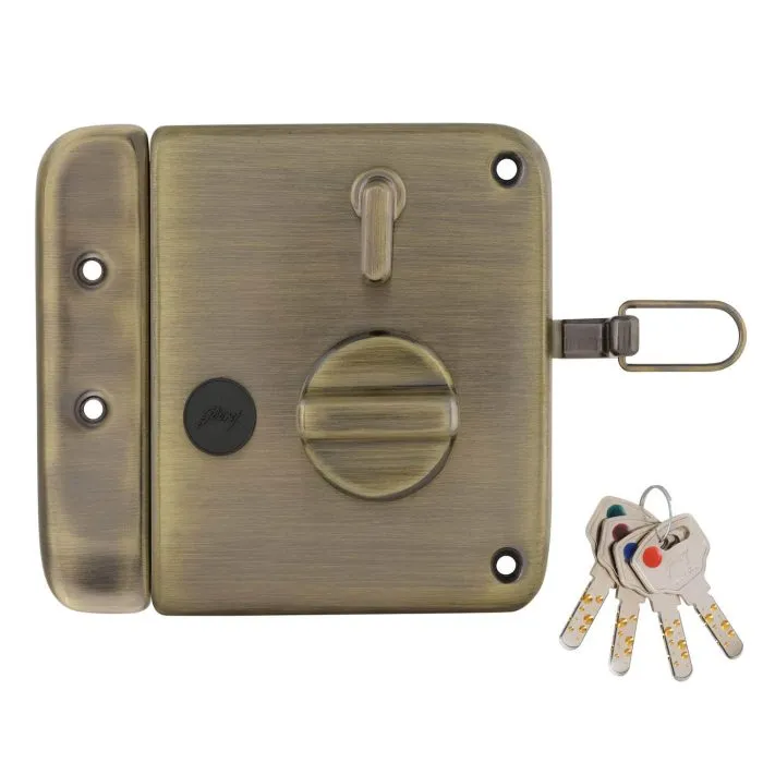 Godrej Ultra XL+ Tribolt 1CK Deadbolt Rim Lock | Inside Opening Wooden Door Rim Lock | Antique Brass