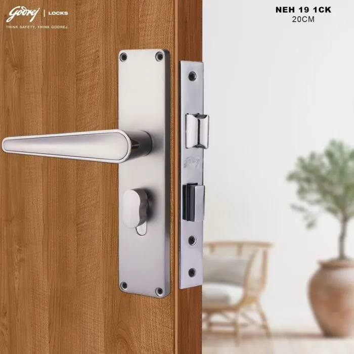 Godrej Mortise Lock I Mortise Door Handle Lock for Main & Internal Door in Residential & Commercial Spaces I NEH 19-1 CK I Satin Steel